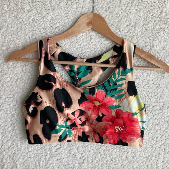 Pineapple Women's animal print floral sports bra, Sz S - Picture 3 of 12
